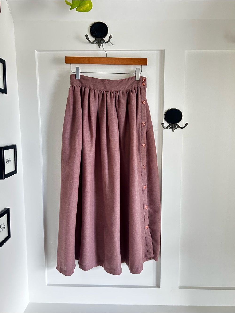 Vintage 70s Barbara Barbara Mauve Wool Blend Button Maxi Skirt S